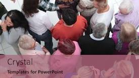  Presentation with group - Slides enhanced with group-of-older-people-looking background and a coral colored foreground