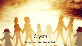  Presentation with doll paper - Presentation design consisting of group of paper doll people holding hands background and a blonde colored foreground