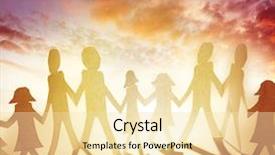  Presentation with doll paper - Presentation theme consisting of group of paper doll people holding hands background and a blonde colored foreground