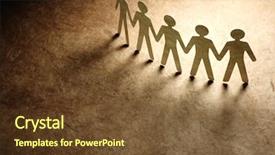  Presentation with cutout paper people standing around globe holding hands - Presentation theme consisting of group of paper people holding background and a  colored foreground