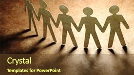  Presentation with holding hands - Presentation theme having group of paper people holding background and a tawny brown colored foreground