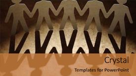  Presentation with cutout paper people standing around globe holding hands - Audience pleasing PPT theme consisting of group of paper people holding backdrop and a gold colored foreground