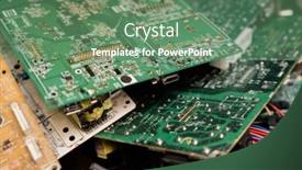  Presentation with parts - Slide set consisting of group of parts of demounted gadgets with cords ready to be examined and repaired by professional master background and a ocean colored foreground