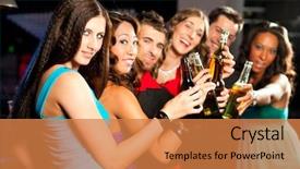  Presentation with beer women - PPT layouts with group of party people - men background and a coral colored foreground