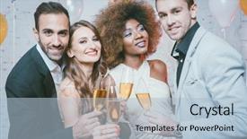  Presentation with new years eve - Presentation design having group of party people celebrating background and a light blue colored foreground