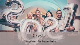  Presentation with 2021 - PPT theme having group-of-party-people-celebrating background and a light gray colored foreground