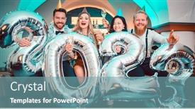  Presentation with party - Slides having group-of-party-people-celebrating background and a seafoam green colored foreground