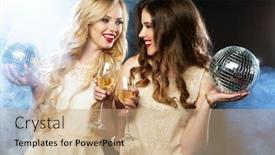  Presentation with sparkling wine - Audience pleasing presentation theme consisting of group-of-partying-girls-clinking backdrop and a coral colored foreground
