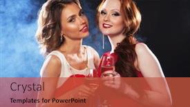  Presentation with sparkling wine - PPT theme enhanced with group-of-partying-girls-clinking background and a red colored foreground