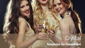  Presentation with sparkling wine - Amazing slide set having group-of-partying-girls-clinking backdrop and a coral colored foreground