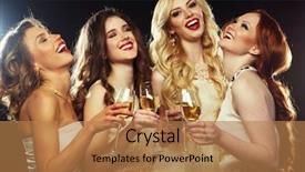  Presentation with sparkling wine - Beautiful slide set featuring group of partying girls clinking backdrop and a coral colored foreground