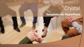  Presentation with patients - Beautiful presentation design featuring group-of-patients-of-psychological backdrop and a coral colored foreground