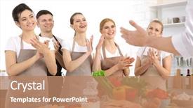  Presentation with cooking - Presentation theme having group of people at cooking background and a coral colored foreground