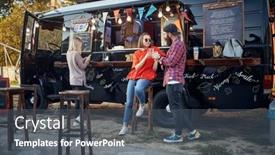 Presentation with fast food - Audience pleasing slides consisting of group-of-people-at-opening backdrop and a ocean colored foreground