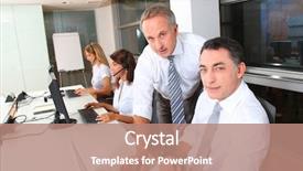  Presentation with business training - Slide set featuring group of people attending business training background and a coral colored foreground