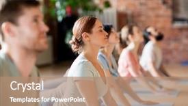  Presentation with healthy lifestyle - PPT layouts featuring group of people doing cobra background and a coral colored foreground