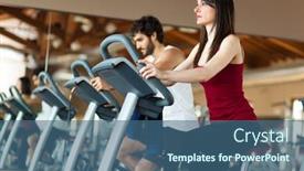  Presentation with group fitness - Theme with group of people doing fitness in a gym background and a ocean colored foreground