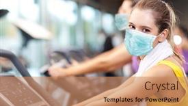  Presentation with group fitness - Cool new slide deck with group-of-people-doing-fitness backdrop and a coral colored foreground