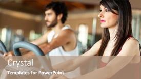  Presentation with group fitness - Amazing slides having group-of-people-doing-fitness backdrop and a coral colored foreground