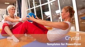  Presentation with group fitness - PPT theme enhanced with group-of-people-doing-fitness background and a coral colored foreground