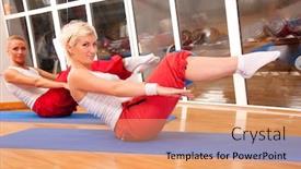  Presentation with group fitness - Presentation theme consisting of group of people doing fitness exercise background and a coral colored foreground