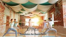  Presentation with warrior - Amazing PPT theme having group-of-people-doing-yoga backdrop and a coral colored foreground