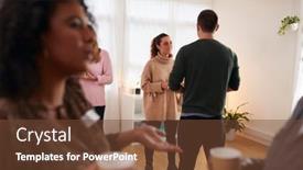  Presentation with community meeting - Slides having group-of-people-drinking-coffee background and a tawny brown colored foreground