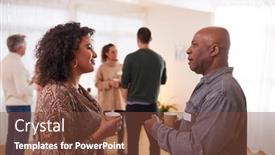  Presentation with community meeting - Audience pleasing theme consisting of group-of-people-drinking-coffee backdrop and a tawny brown colored foreground