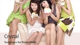  Presentation with eat - Slide set having group of people eat cake isolated background and a coral colored foreground