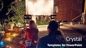  Presentation with people enjoying - Presentation design enhanced with group-of-people-enjoying-night background and a navy blue colored foreground