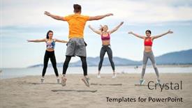  Presentation with healthy people - Presentation with group-of-people-exercising-together background and a light gray colored foreground