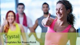  Presentation with stretching - Slide set enhanced with group of people exercising at the gym and stretching background and a yellow colored foreground