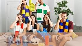  Presentation with hooligan - Presentation theme consisting of group-of-people-football-hooligan background and a coral colored foreground