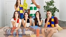  Presentation with hooligan - Slides having group-of-people-football-hooligan background and a coral colored foreground