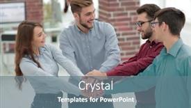  Presentation with partnership - Amazing PPT theme having group of people hands together partnership teamwork backdrop and a ocean colored foreground