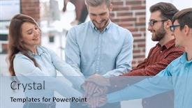  Presentation with partnership - Cool new PPT layouts with group-of-people-hands-together backdrop and a light blue colored foreground