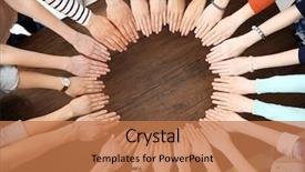 Presentation with connecting people - Colorful slides enhanced with group of people hands together backdrop and a coral colored foreground