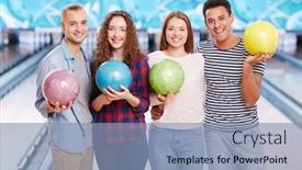  Presentation with bowling - Audience pleasing presentation design consisting of group-of-people-having-fun backdrop and a light blue colored foreground