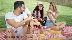  Presentation with picnic - PPT theme having group-of-people-having-picnic background and a coral colored foreground