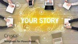  Presentation with story - Slides having group-of-people-having background and a coral colored foreground