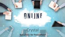  Presentation with online meeting - Presentation design enhanced with group-of-people-having background and a light blue colored foreground