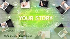  Presentation with story - Slides enhanced with group-of-people-having background and a mint green colored foreground