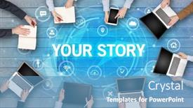  Presentation with story - PPT theme featuring group-of-people-having background and a teal colored foreground