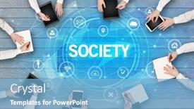  Presentation with society - Slides with group-of-people-having background and a light blue colored foreground