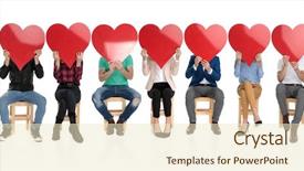  Presentation with people hearing god - Colorful PPT theme enhanced with large group of people holding backdrop and a lemonade colored foreground