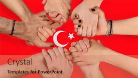  Presentation with hands holding - Slide deck featuring group-of-people-holding-hands background and a coral colored foreground