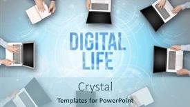  Presentation with security - Slides consisting of group-of-people-in-front background and a sky blue colored foreground