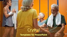  Presentation with locker room - Slides having group-of-people-in-gym background and a tawny brown colored foreground