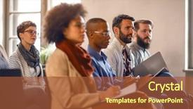  Presentation with public - PPT theme with group of people in public background and a red colored foreground