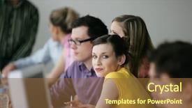  Presentation with group training - Beautiful PPT theme featuring group of people in training backdrop and a tawny brown colored foreground